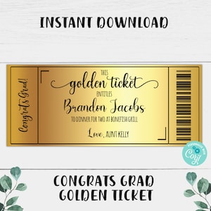 Certificat-cadeau de fin d'études | BILLET D'OR | Carte-cadeau de fin d'études | Cadeau de fin d'études imprimable | Billet d'or Téléchargement instantané