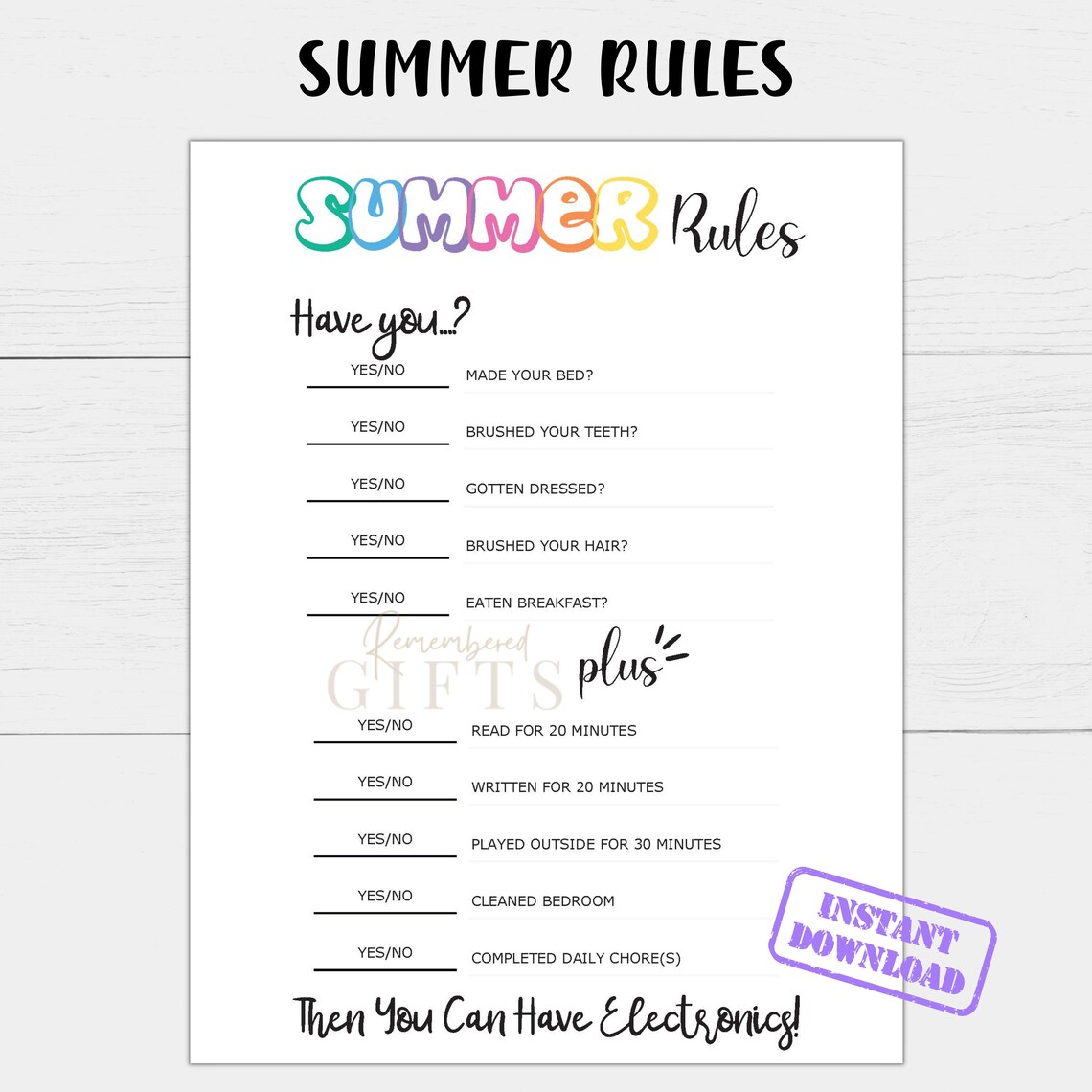 Printable Editable Summer Rules Summer Rules Summer Etsy