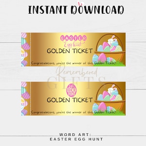 BIGLIETTO D'ORO DI PASQUA / Caccia alle uova di Pasqua / Biglietto d'oro di Pasqua stampabile / Uovo d'oro di Pasqua / Biglietto d'oro 5,75"x2"