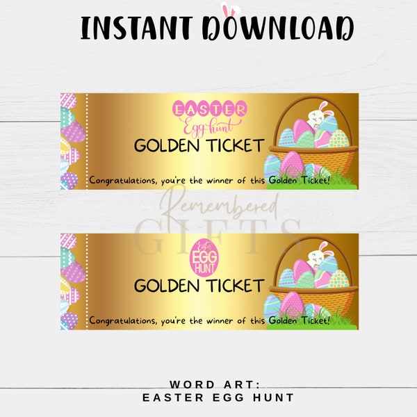 EASTER GOLDEN TICKET | Easter Egg Hunt | Printable Easter Golden Ticket | Easter Golden Egg | Golden Ticket 5.75"x2"