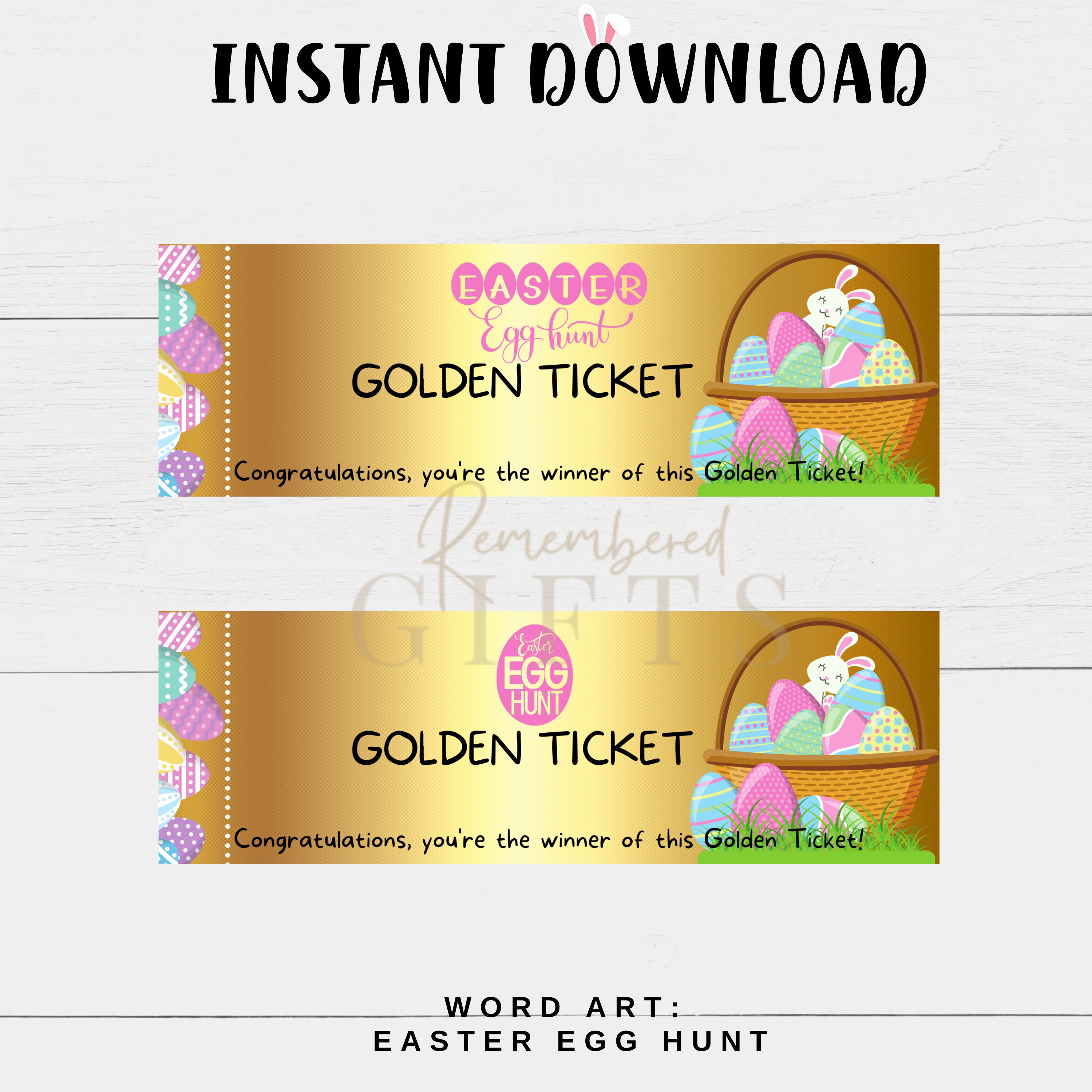 EASTER GOLDEN TICKET Easter Egg Hunt Printable Easter Golden Ticket Easter Golden Egg Golden