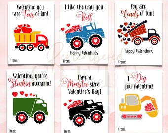 Printable Truck Valentines Day Cards for Kids (Digital Download)