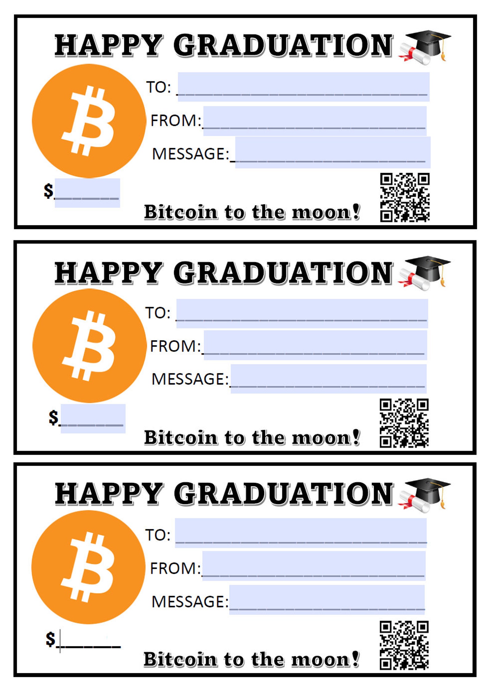 BITCOIN GIFT CERTIFICATE Bitcoin Graduation Gift Crypto ...