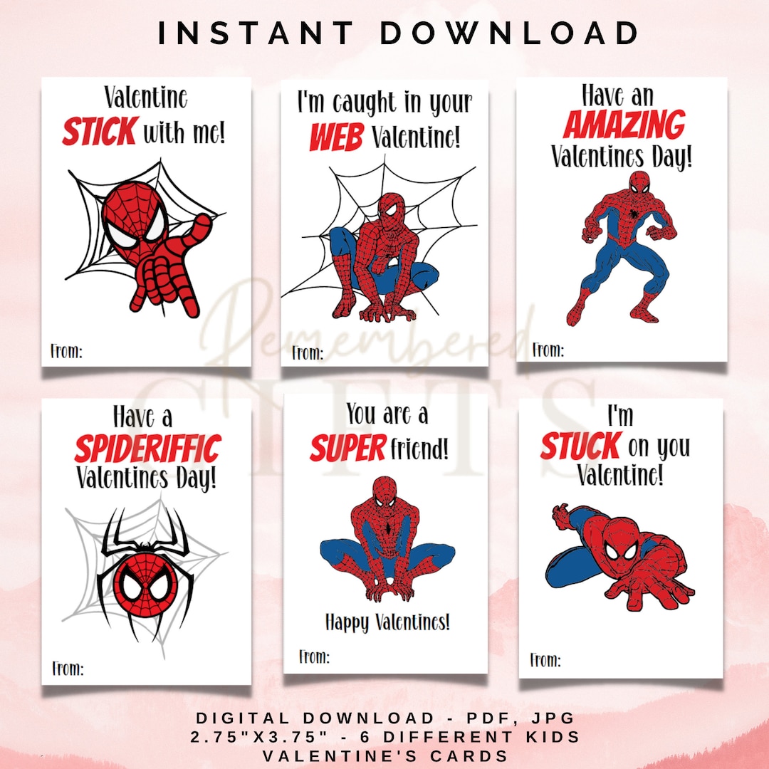 Kids Printable Spiderman Note Cards - classroom valentine - school - kids -  note cards