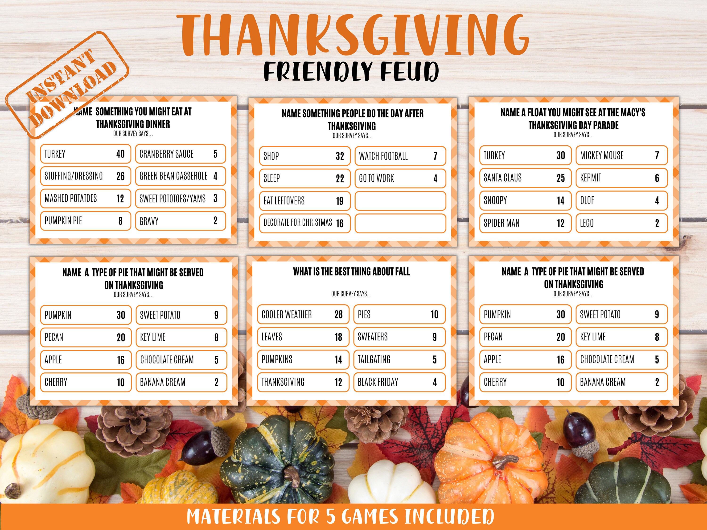 Thanksgiving Family Feud Printable Rossy Printable