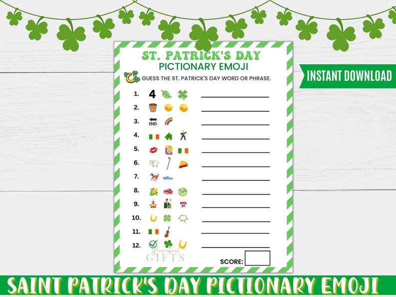 pictionary words for st patricks day