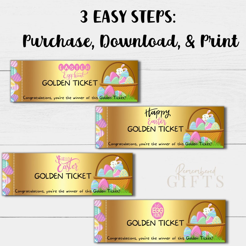 EASTER GOLDEN TICKET Easter Egg Hunt Printable Easter Golden Ticket Easter Golden Egg Golden