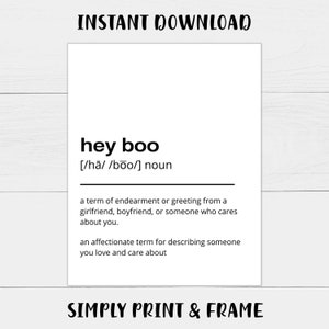 HEY BOO Definition Print | Printable Wall Art | Instant Download