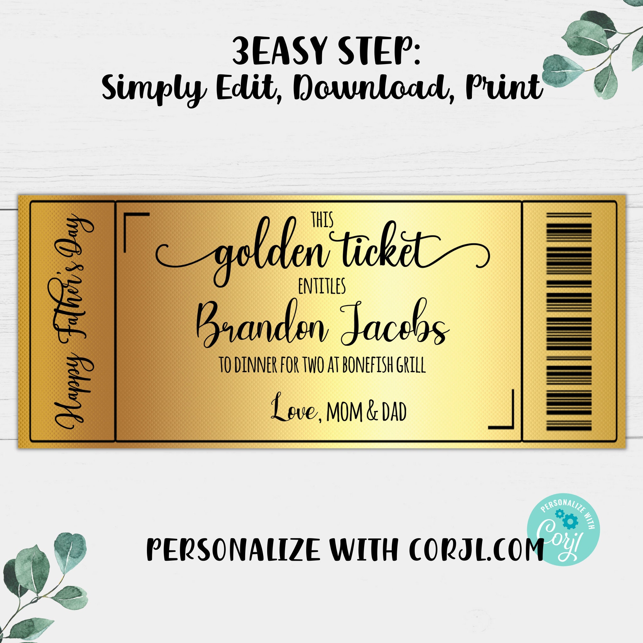 Fathers Day Gift Certificate Golden Ticket Fathers Day Etsy