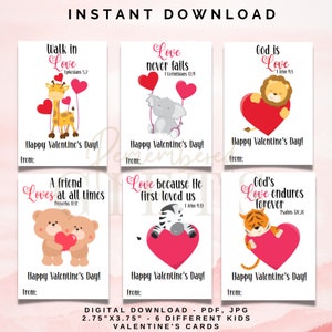 BIBLE VERSE VALENTINES / Tarjeta de San Valentín / Escritura Bíblica Tarjetas de San Valentín para niños 2.75"x3.75"