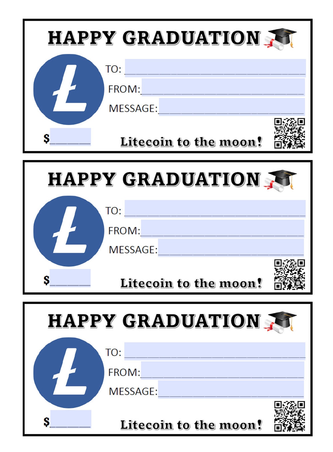 LITECOIN Graduation Gift Certificate Crypto Gift ...