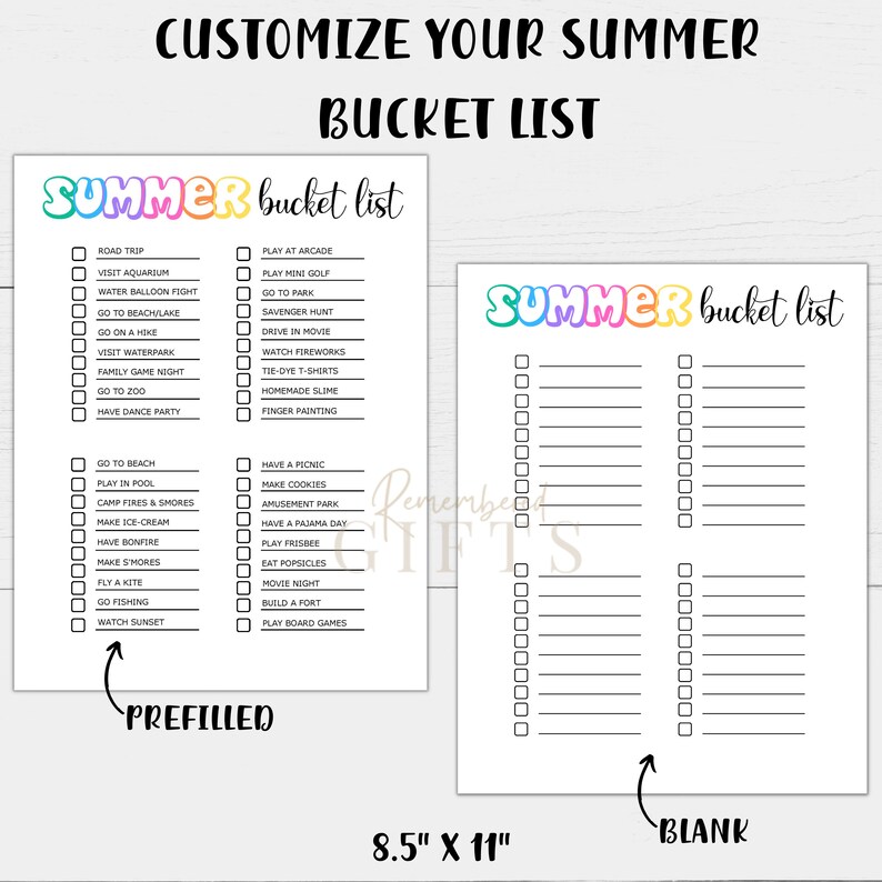 Summer Bucket List Printable Editable Summer Bucket List Summer