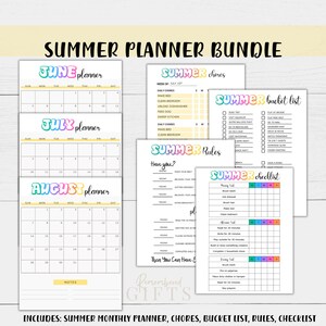 Printable Editable Summer Planner Bundle | Summer Checklist | Summer Chores | Summer Rules | Summer Bucket List | Instant Download