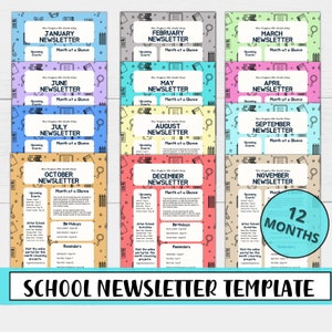 Editable Classroom School Newsletter | Monthly Classroom Newsletter | 12 Month Newsletter Template | Year Newsletter | Printable Newsletter
