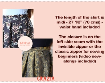 Box Pleats Skirt Pattern, Pleated Skirt Sewing Pattern, Midi Skirt
