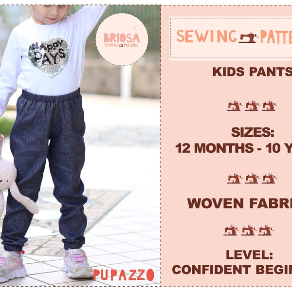 Einfaches Jeans Schnittmuster für Kinder, Unisex Überziehhosen Schnittmuster für Kinder, Classic Fit Hosen Schnittmuster, Gender Neutral Hosen Schnittmuster