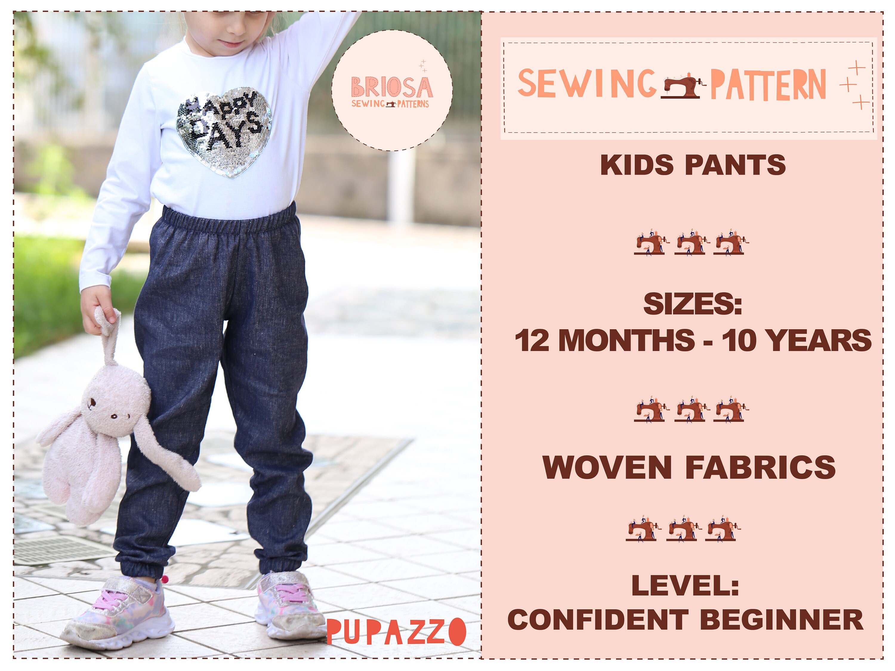 Tulum's Tiered Pants Sizes 2T to 14 Kids and Dolls PDF Pattern