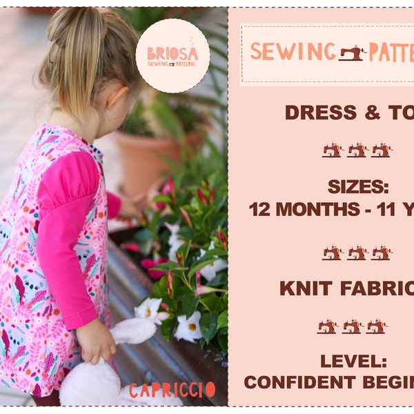 Long sleeve dress pattern for girls, baby long sleeve dress pattern, girl jersey dress pattern, toddler long sleeve top pattern pdf