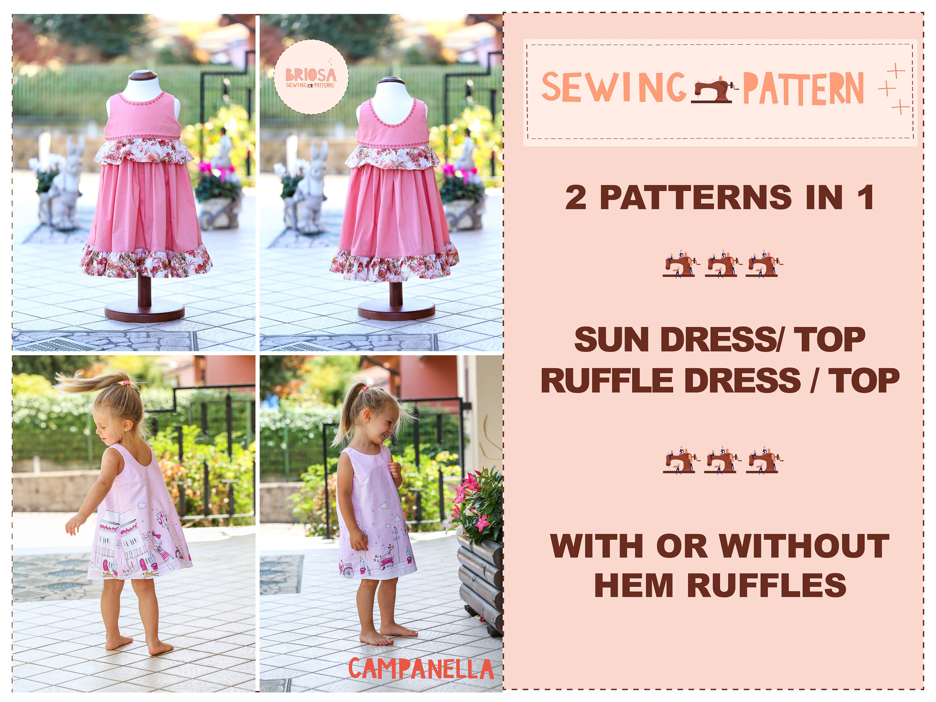 Girls Yoke Dress Sewing Pattern, Open Back Girls Summer Dress Pattern ...