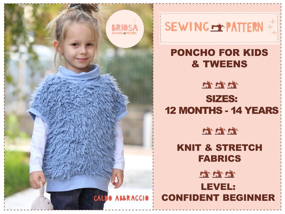 リアル Kids Poncho Sewing Pattern, Pullover Pattern for Children Clothing