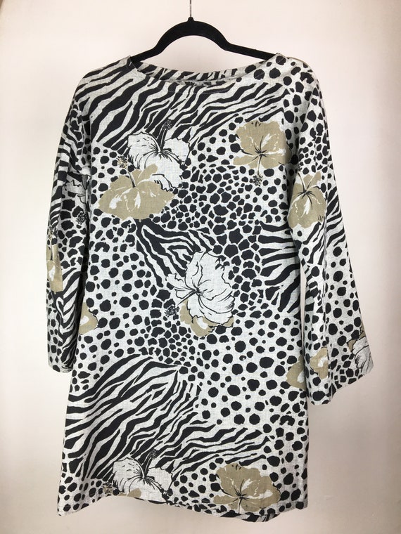 Vintage 80 Leopard Zebra Animal Print Hibiscus Fl… - image 4