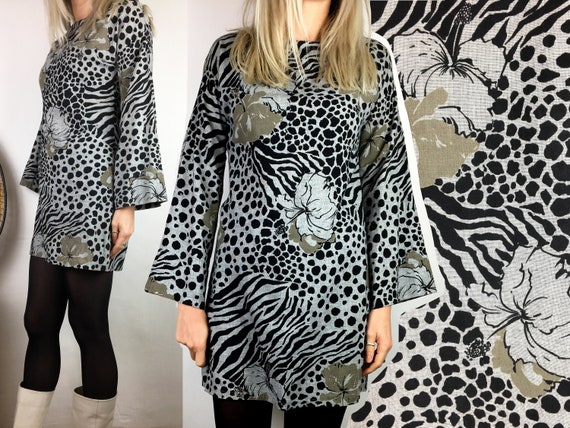 Vintage 80 Leopard Zebra Animal Print Hibiscus Fl… - image 1