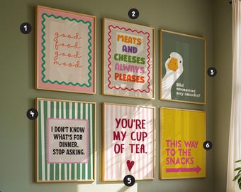 Kitchen Wall Art Prints, Mix and Match Kitchen Posters, Funny Kitchen Decor, Colourful Food Prints, Gallery Wall Art