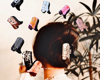 カウボーイヘアクリップ、ウエスタンヘアクリップ、ウエスタンハットヘアクリップ、ブーツヘアクリップ、トレンディなヘアクリップ、ミニマリストヘアクリップ、女性へのギフト