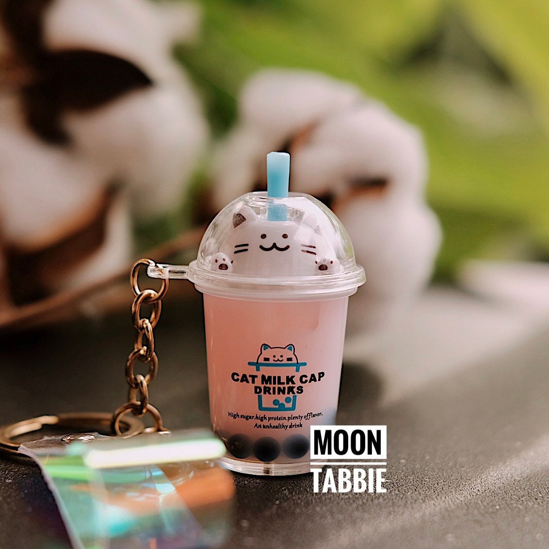 Pink Meow Boba Liquid Keychain Boba Keychain Quicksand Etsy