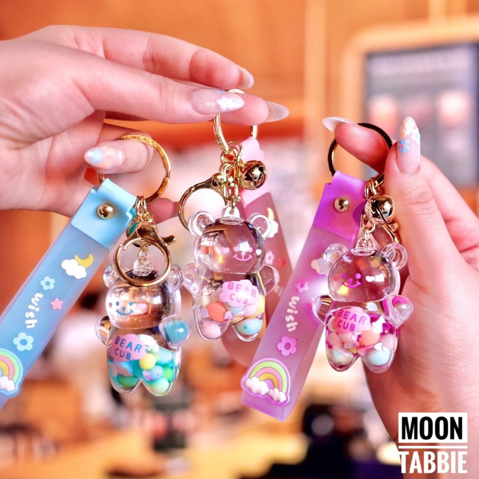 Cute Bear Liquid Keychain Bear Keychain Quicksand Keychain Etsy