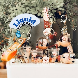 Bear’s Milk Tea Liquid Keychain, Boba Keychain, Quicksand Keychain, Kawaii Keychain, Bubble Tea Keychain, Milk Tea Keychain, Bear keychain
