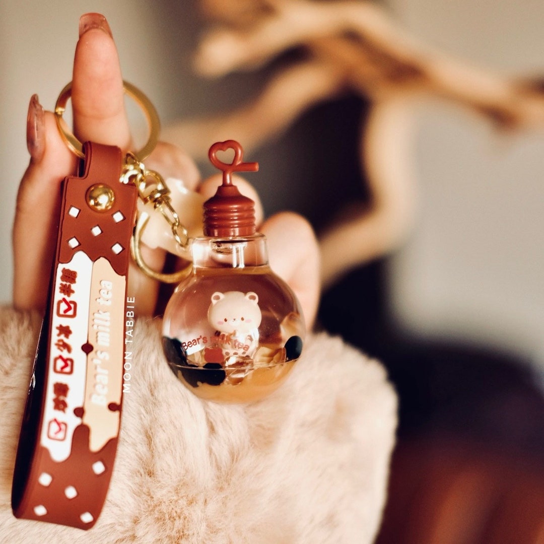 Bear’s Coffee Milk Tea Liquid Keychain, Boba Keychain, Quicksand ...