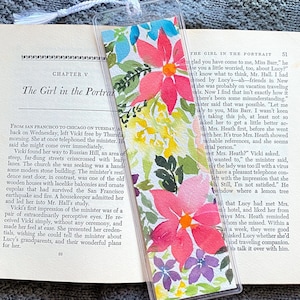 Hand Painted Bookmark Watercolor Original one of a kind book mark with floral design in plastic sleeve book gifts for readers  NOT A PRINT