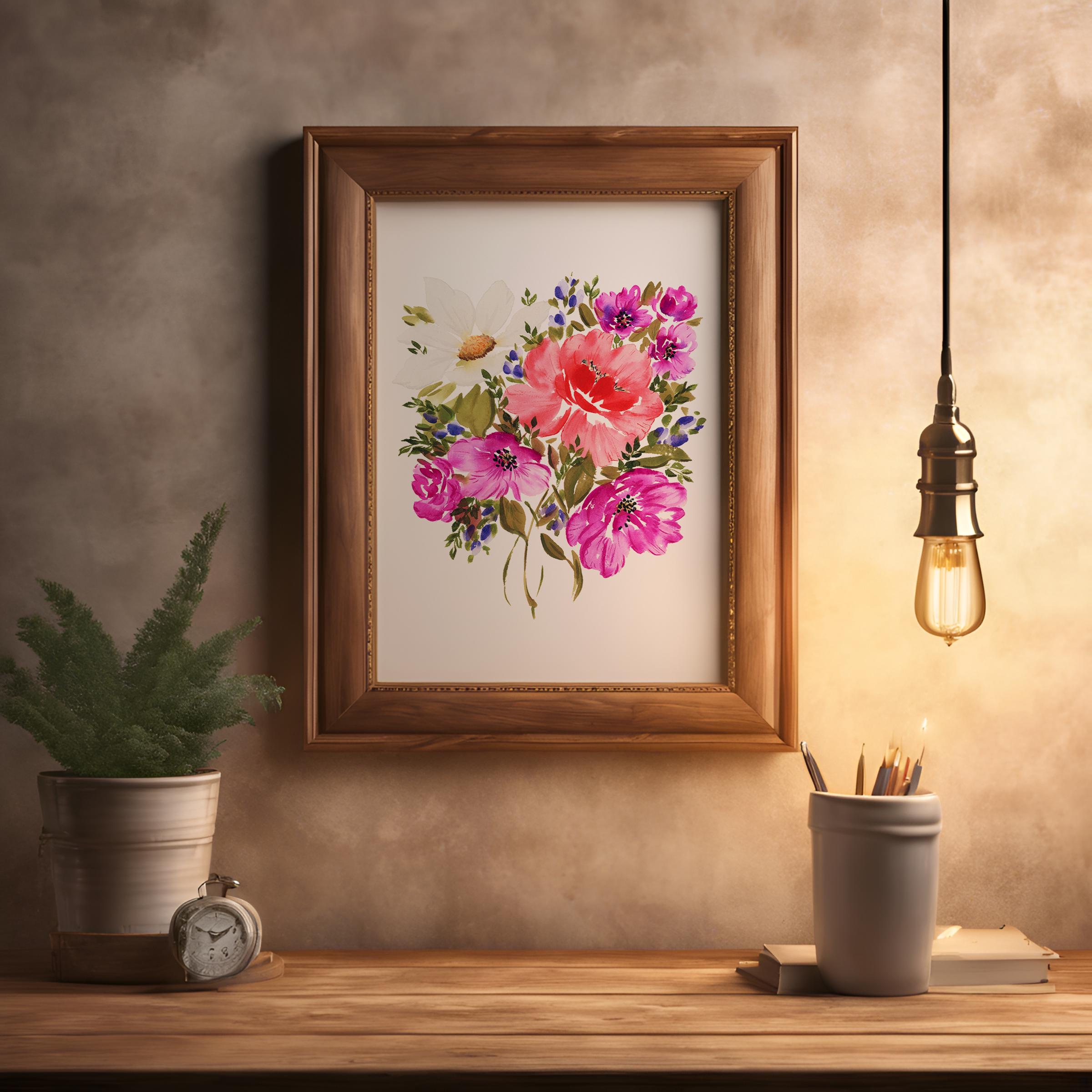 Watercolor Floral Art PRINT Flower Bouquet Wall Decor for Living Room ...