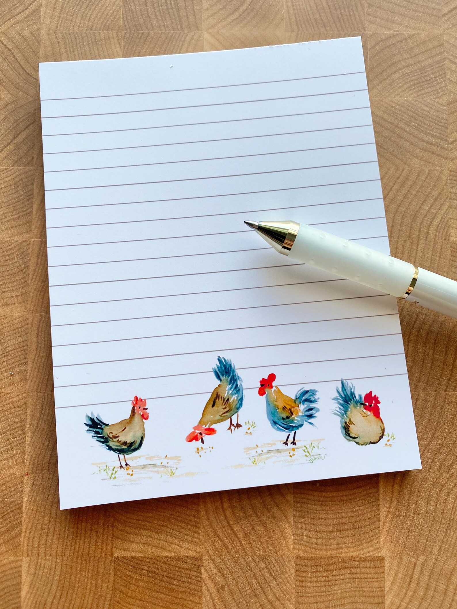 Chicken Notepad Watercolor Printed Note Pad Cute Rooster Desk Accessory ...