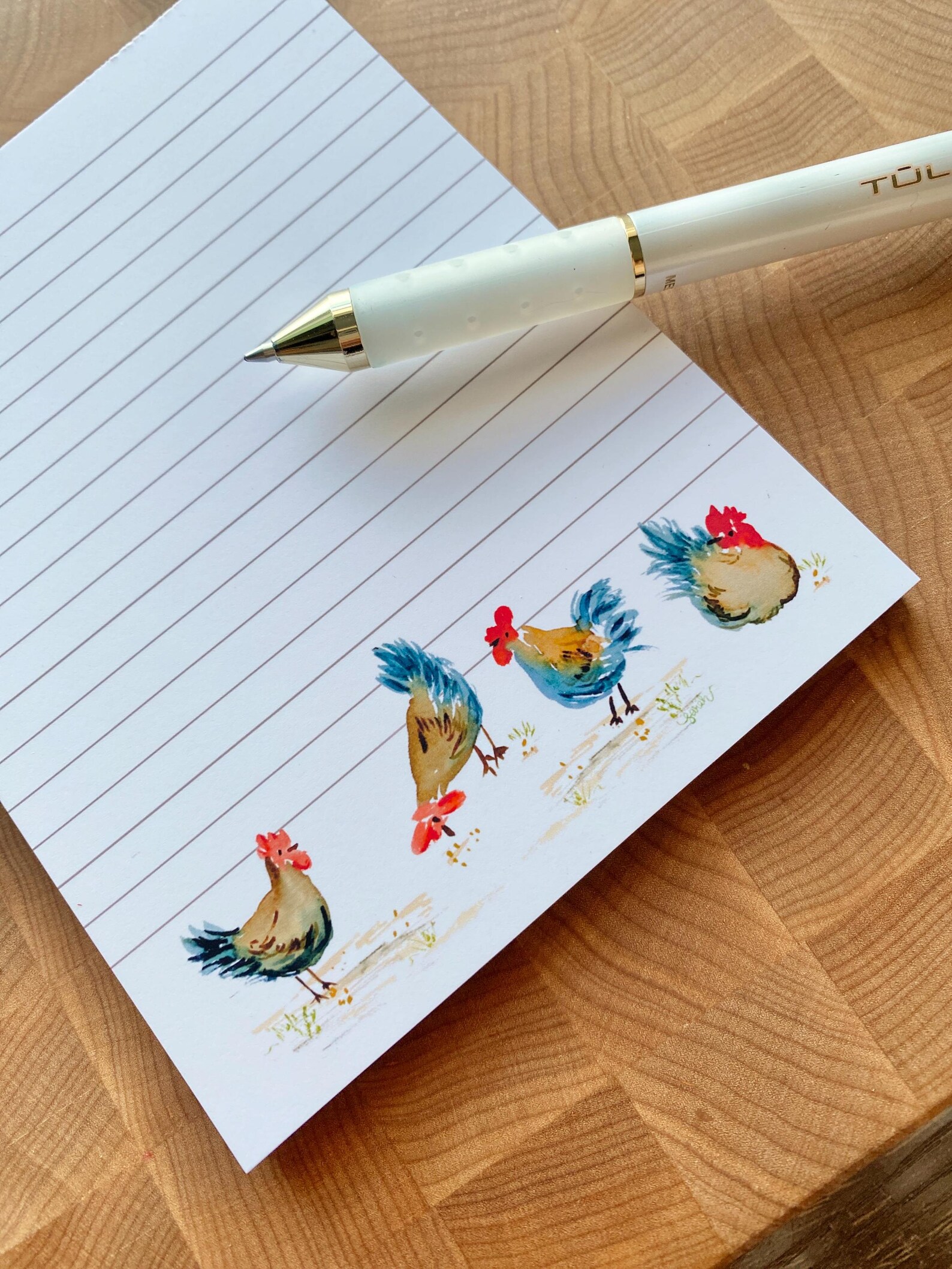 Chicken Notepad Watercolor Printed Note Pad Cute Rooster Desk Accessory ...