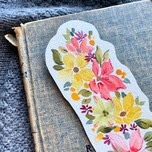 Hand Painted Bookmark Watercolor Original one of a kind book mark with floral design cut out edges book lover gifts for readers  NOT A PRINT
