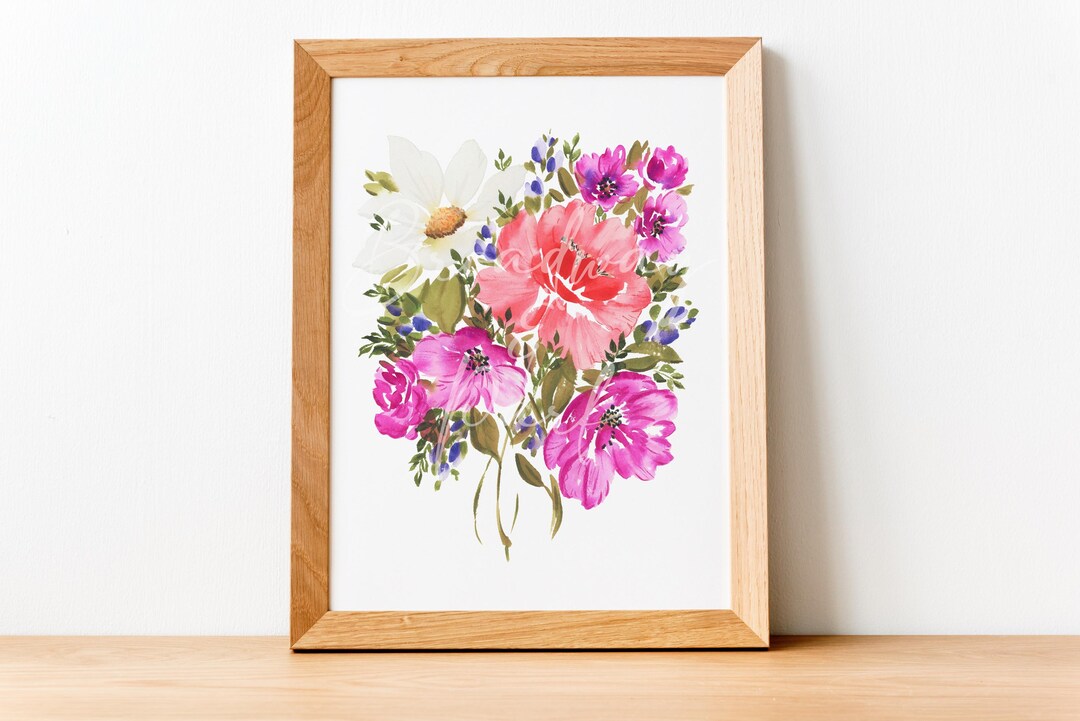 Watercolor Floral Art PRINT Flower Bouquet Wall Decor for Living Room ...