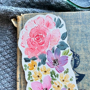 Hand Painted Bookmark Watercolor Original one of a kind book mark with floral design cut out edges book lover gifts for readers  NOT A PRINT