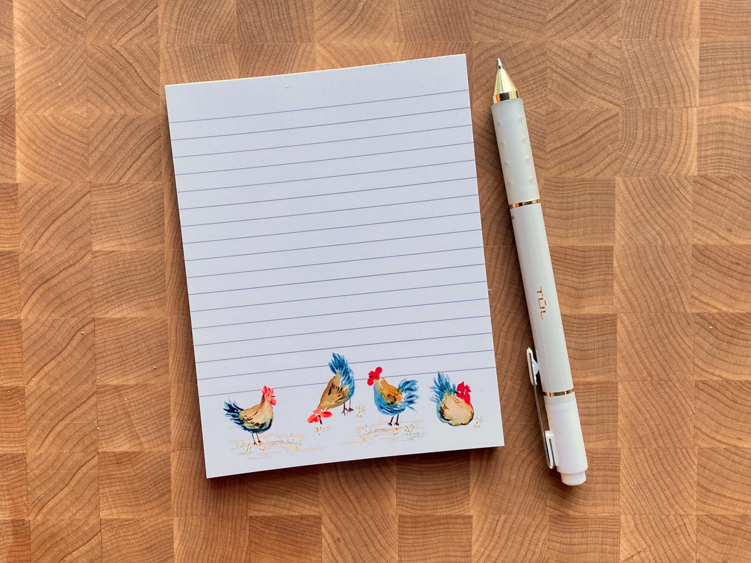 Chicken Notepad Watercolor Printed Note Pad Cute Rooster Desk Accessory ...