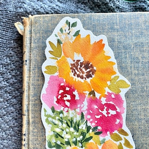 Hand Painted Bookmark Watercolor Original one of a kind book mark with floral design cut out edges book lover gifts for readers  NOT A PRINT