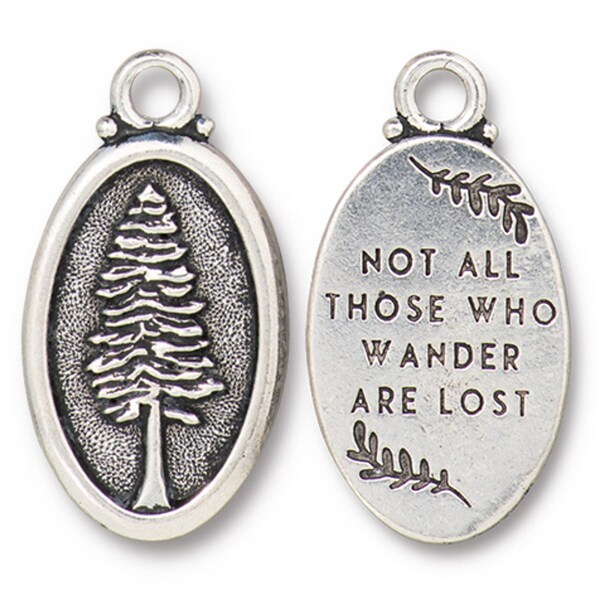 Redwood Tree Charm in Antiqued Silver Plate. Tierracast Pewter Pendant.