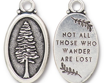 Redwood Tree Charm in Antiqued Silver Plate. Tierracast Pewter Pendant.
