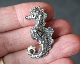 Large Seahorse Pendant in Pewter by Green Girl Studios