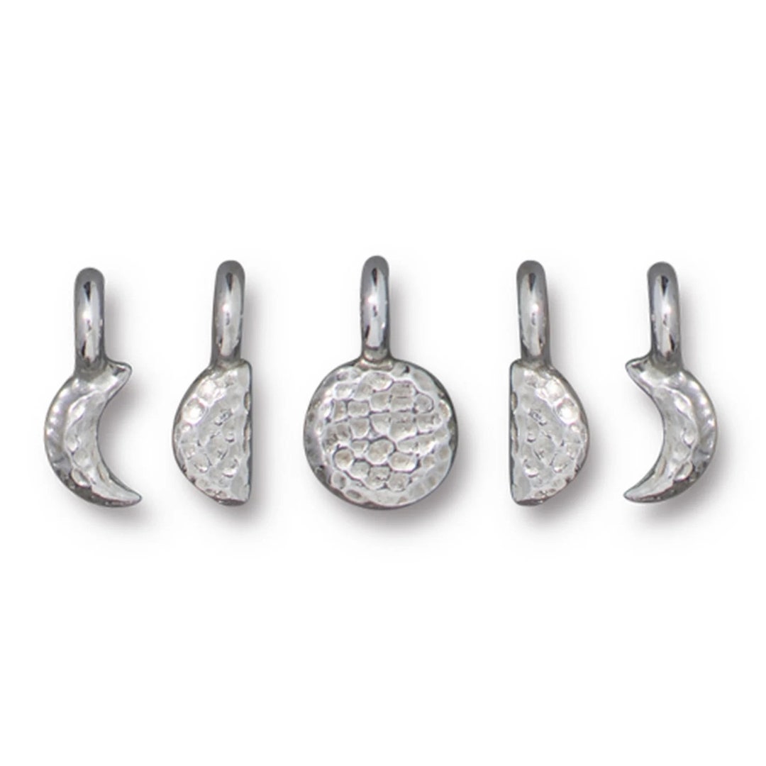 Tiny Moon Phases Charm Set of 5 Pieces in Silver Plate. Tierracast ...