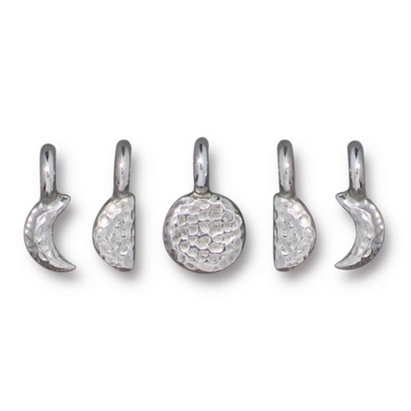 Tiny Moon Phases Charm Set of 5 Pieces in Silver Plate. Tierracast Pewter.