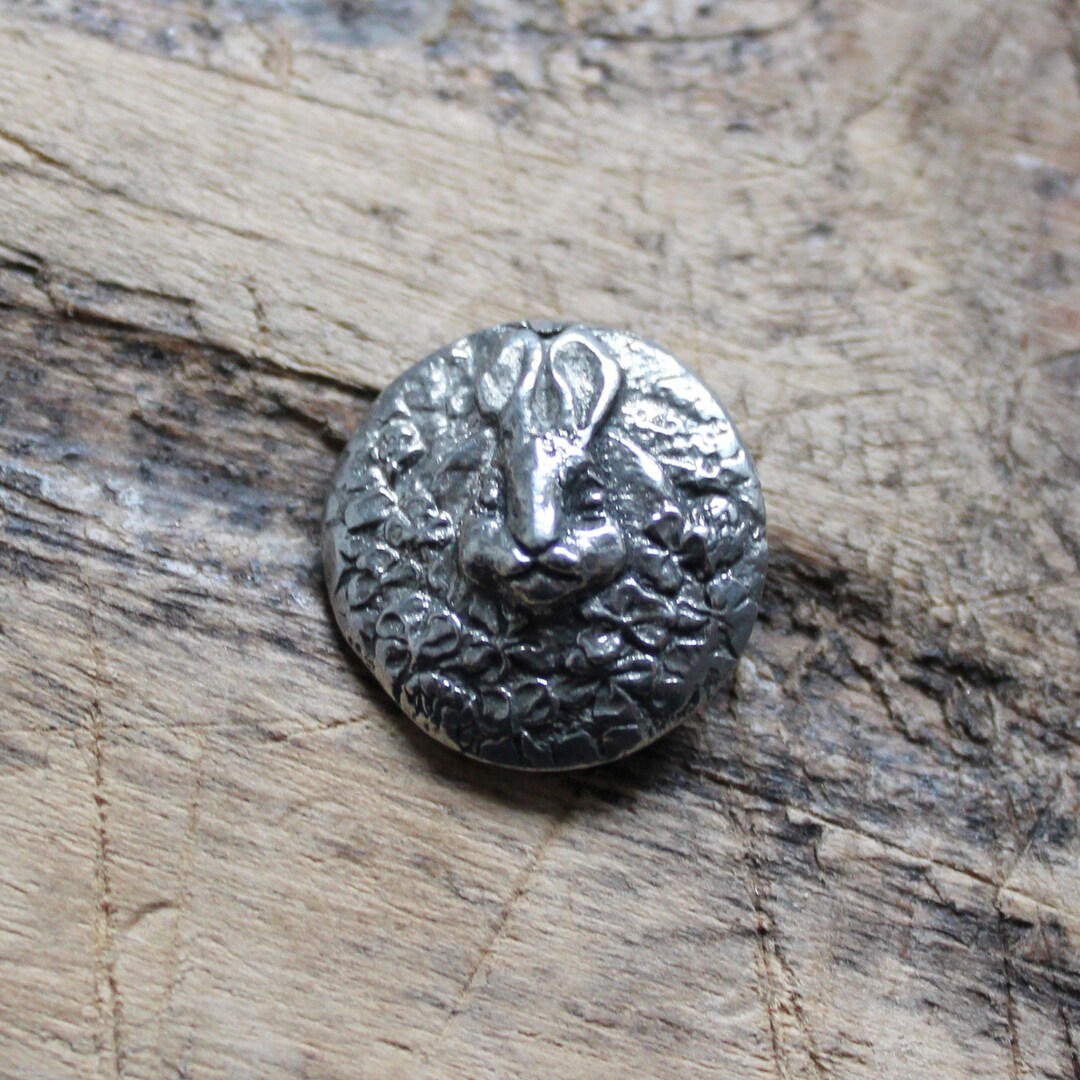 Bunny Rabbit Button in Pewter by Green Girl Studios. Hare Familiar. - Etsy