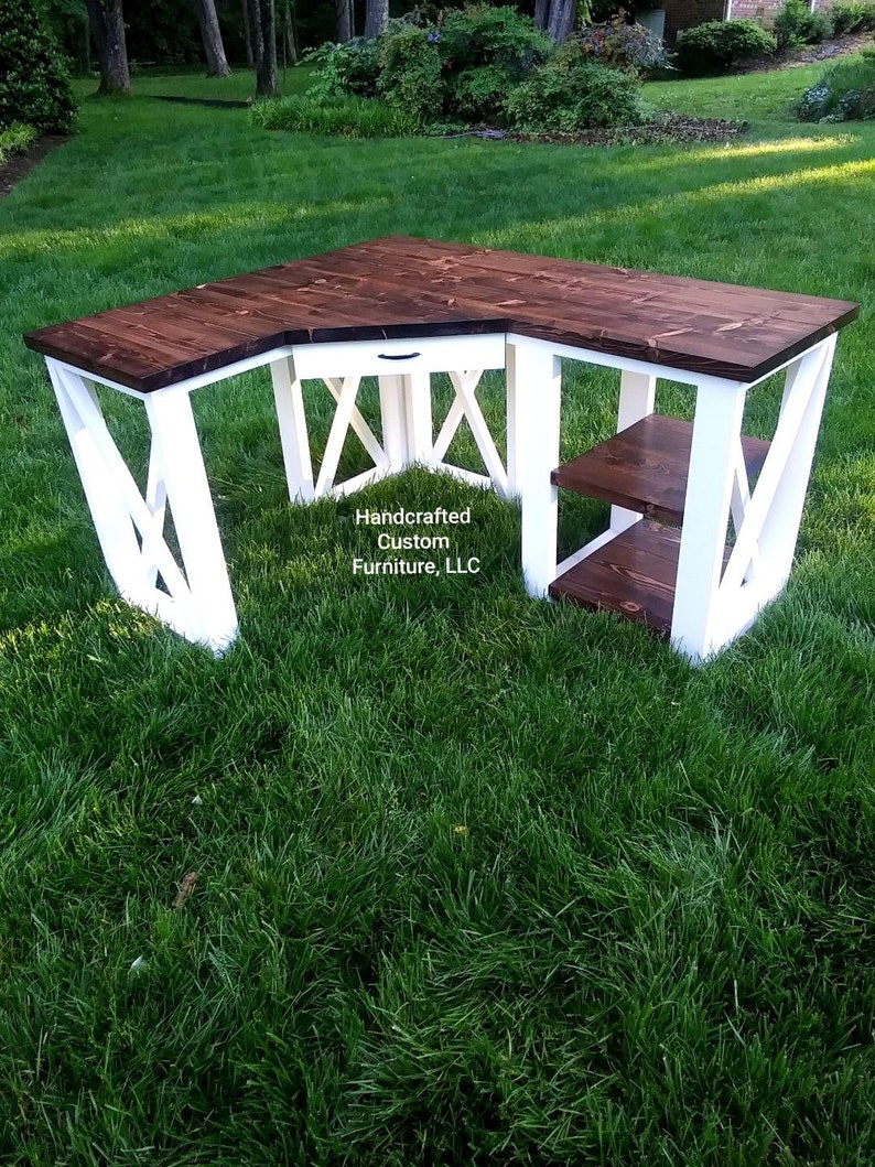 Corner Desk With Drawers L Shape Desk Farmhouse Desk Wood Etsy