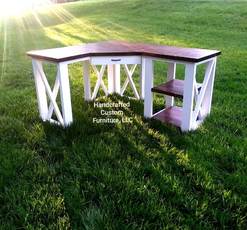 Corner Desk With Drawers L Shape Desk Farmhouse Desk Wood Etsy