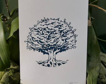 Tree ScreenPrint - Impresión de arte de árbol A4 en tarjeta
